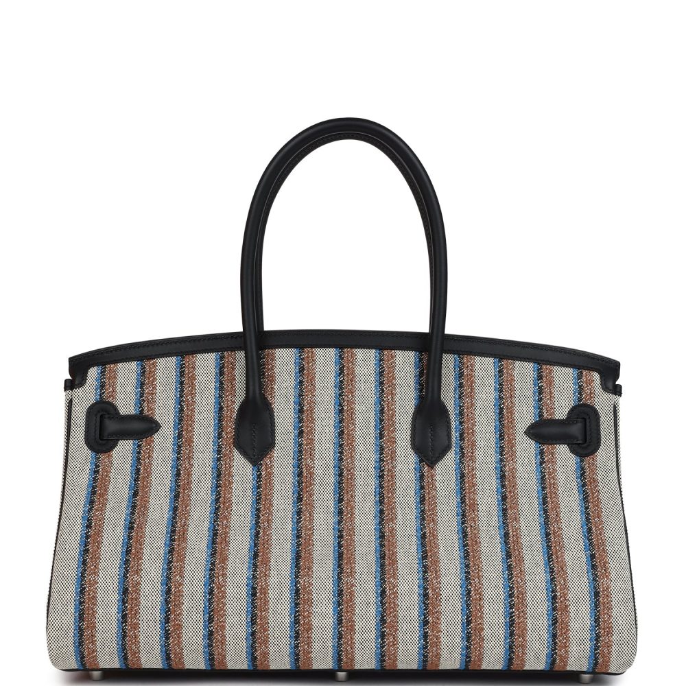 Hermes Shoulder Birkin Light 39 Multicolor Toile and Black Swift Palladium Hardware - Image 4