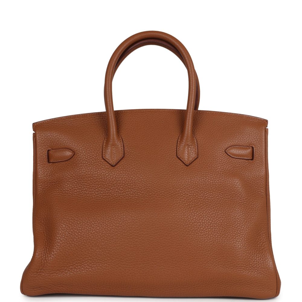 Pre-owned Hermes Birkin Club 35 Gold and Marron d'Inde Clemence and Ficelle Lizard Permabrass Hardware - Image 4