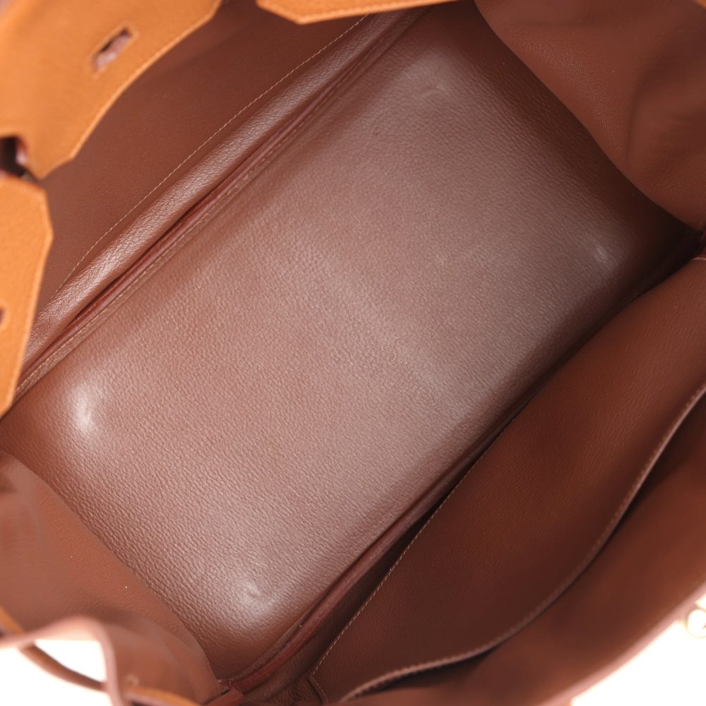 Pre-owned Hermes Birkin Club 35 Gold and Marron d'Inde Clemence and Ficelle Lizard Permabrass Hardware - Image 8