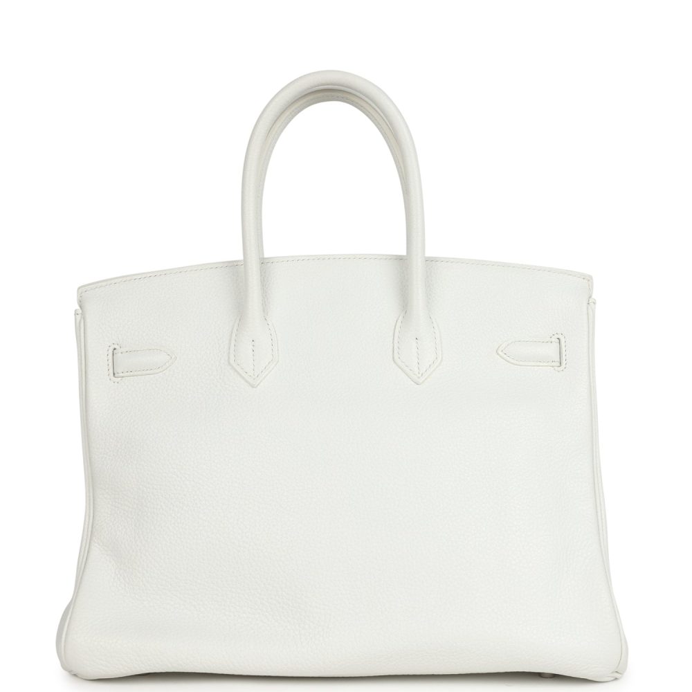 Pre-owned Hermes Birkin Club 35 White and Gris Perle Clemence and Sanguine Lizard Palladium Hardware - Image 4