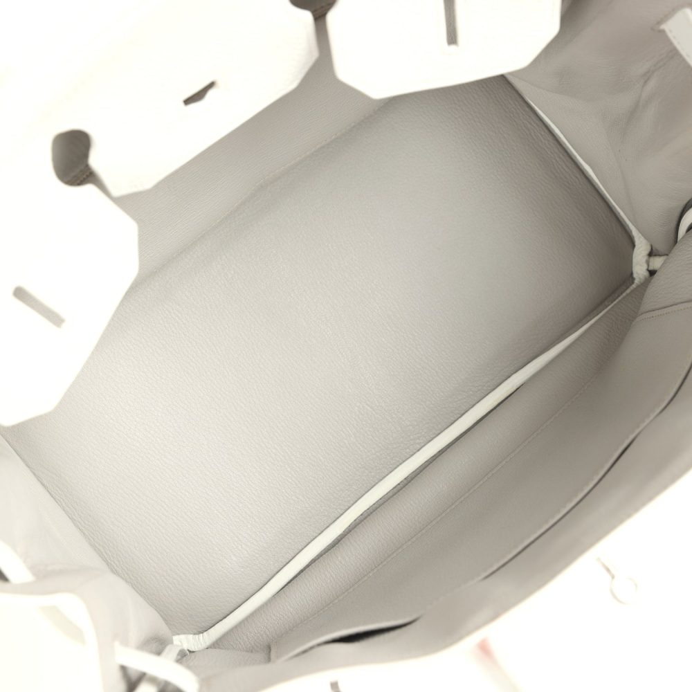 Pre-owned Hermes Birkin Club 35 White and Gris Perle Clemence and Sanguine Lizard Palladium Hardware - Image 8