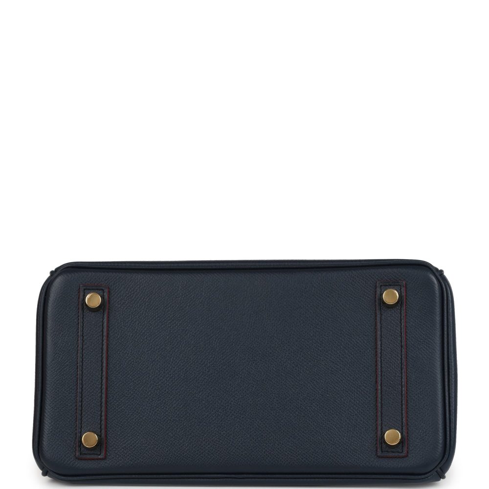 Pre-owned Hermes Birkin 25 Bleu Indigo and Rouge H Contour Epsom Gold Hardware - Image 6