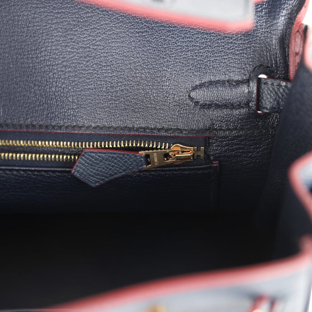Pre-owned Hermes Birkin 25 Bleu Indigo and Rouge H Contour Epsom Gold Hardware - Image 9