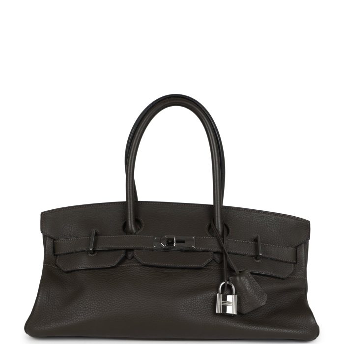 Vintage Hermes Shoulder Birkin 42 JPG Vert Olive Clemence Palladium Hardware