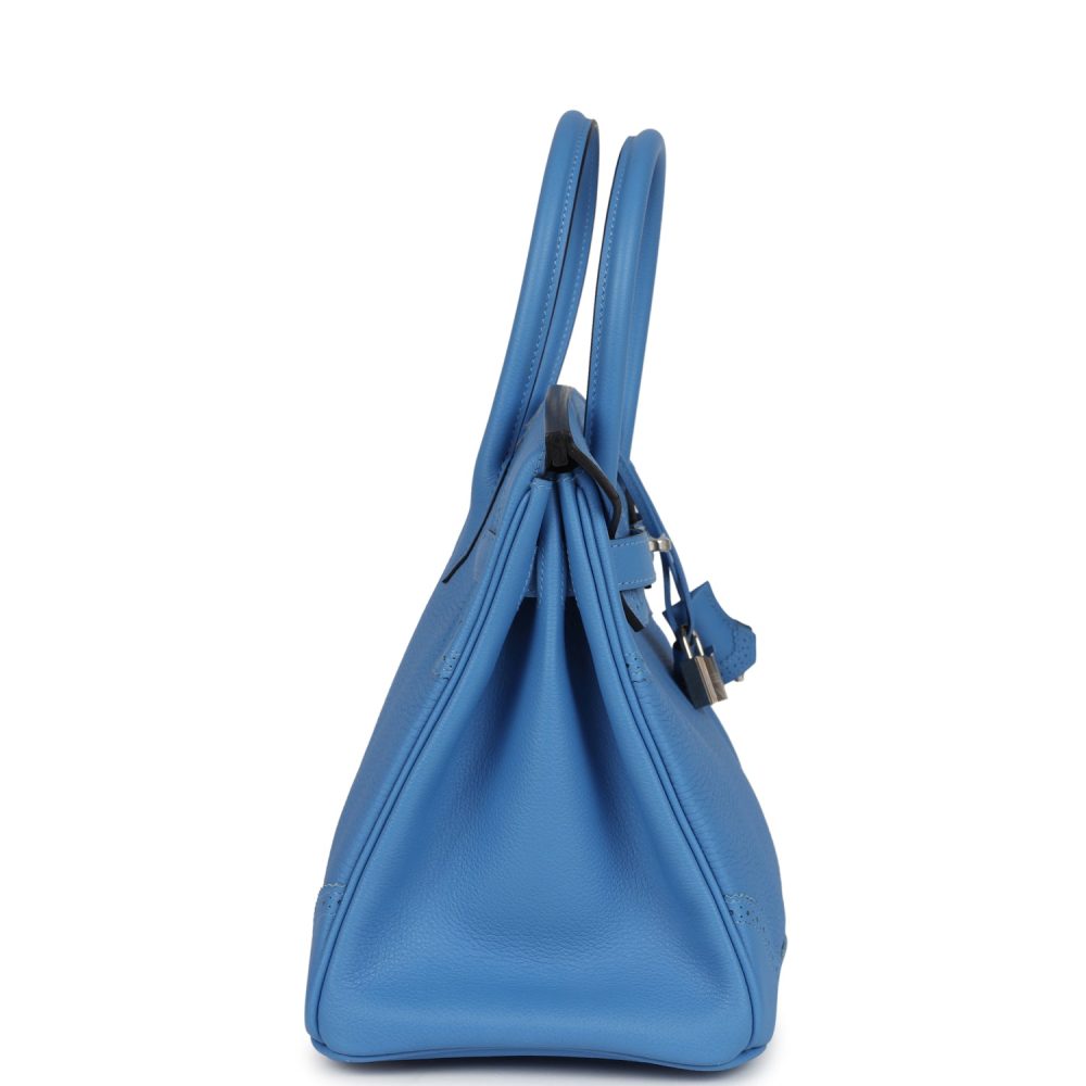 Hermes Birkin 30 Ghillies Bleu Paradise Clemence and Evercolor Palladium Hardware - Image 3