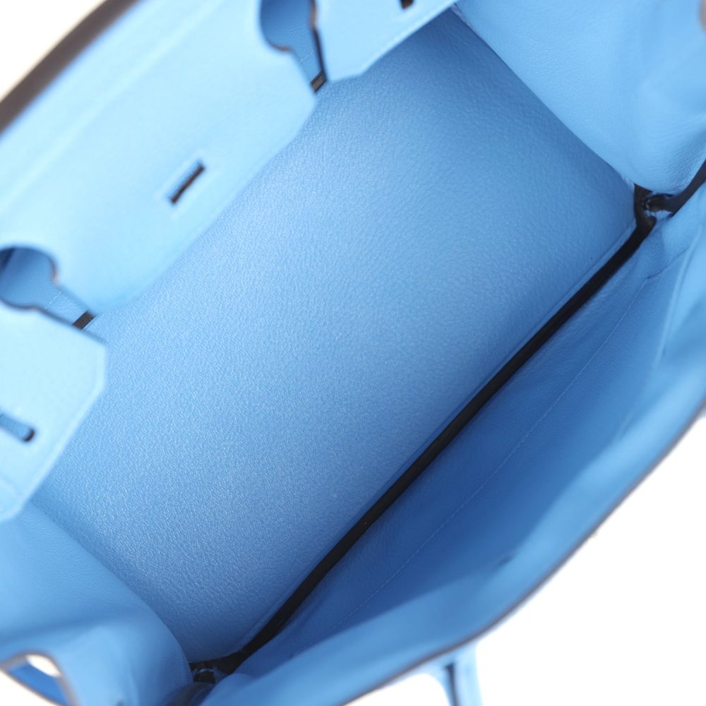 Hermes Birkin 30 Ghillies Bleu Paradise Clemence and Evercolor Palladium Hardware - Image 8