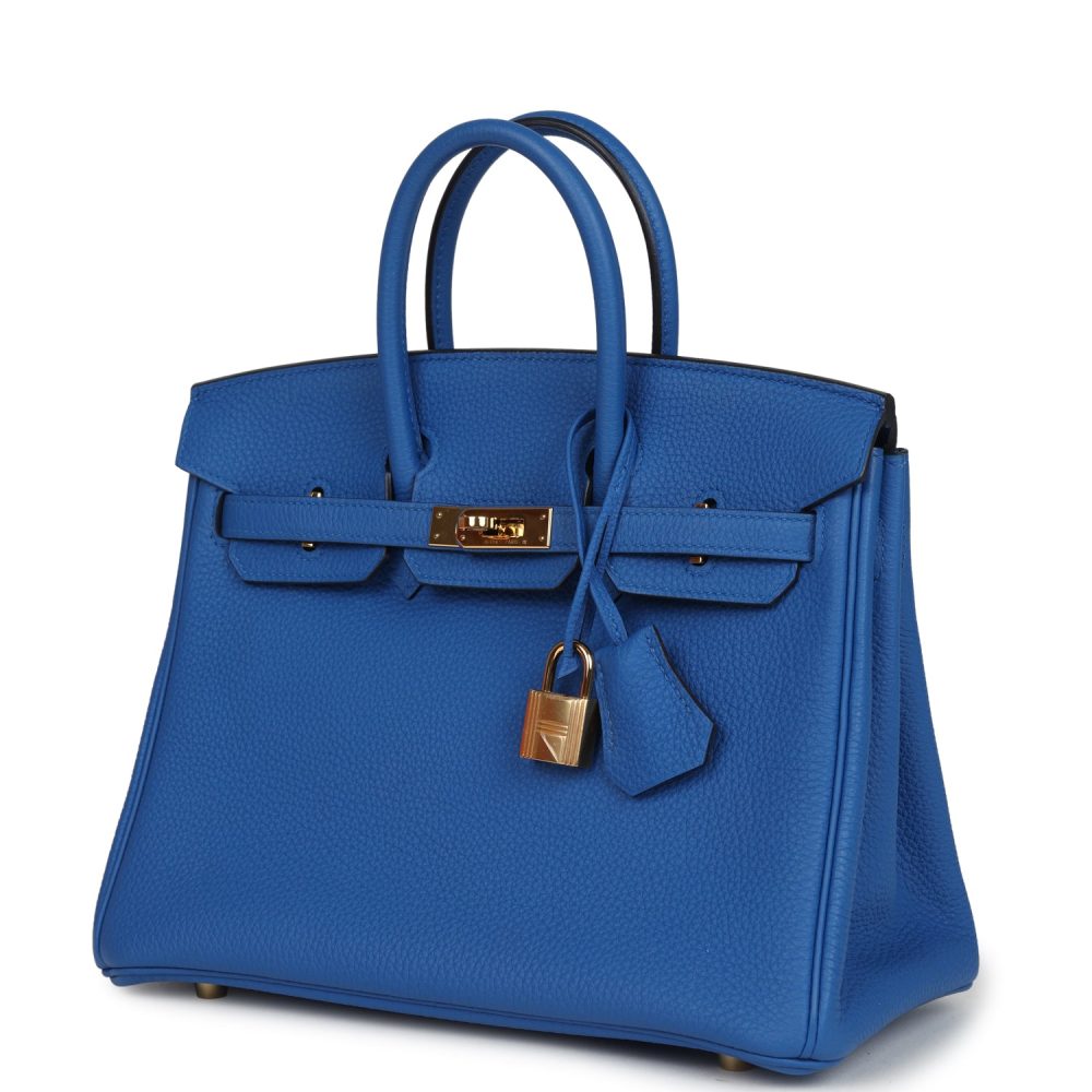Pre-owned Hermes Birkin 25 Bleu Zellige Togo Gold Hardware - Image 5