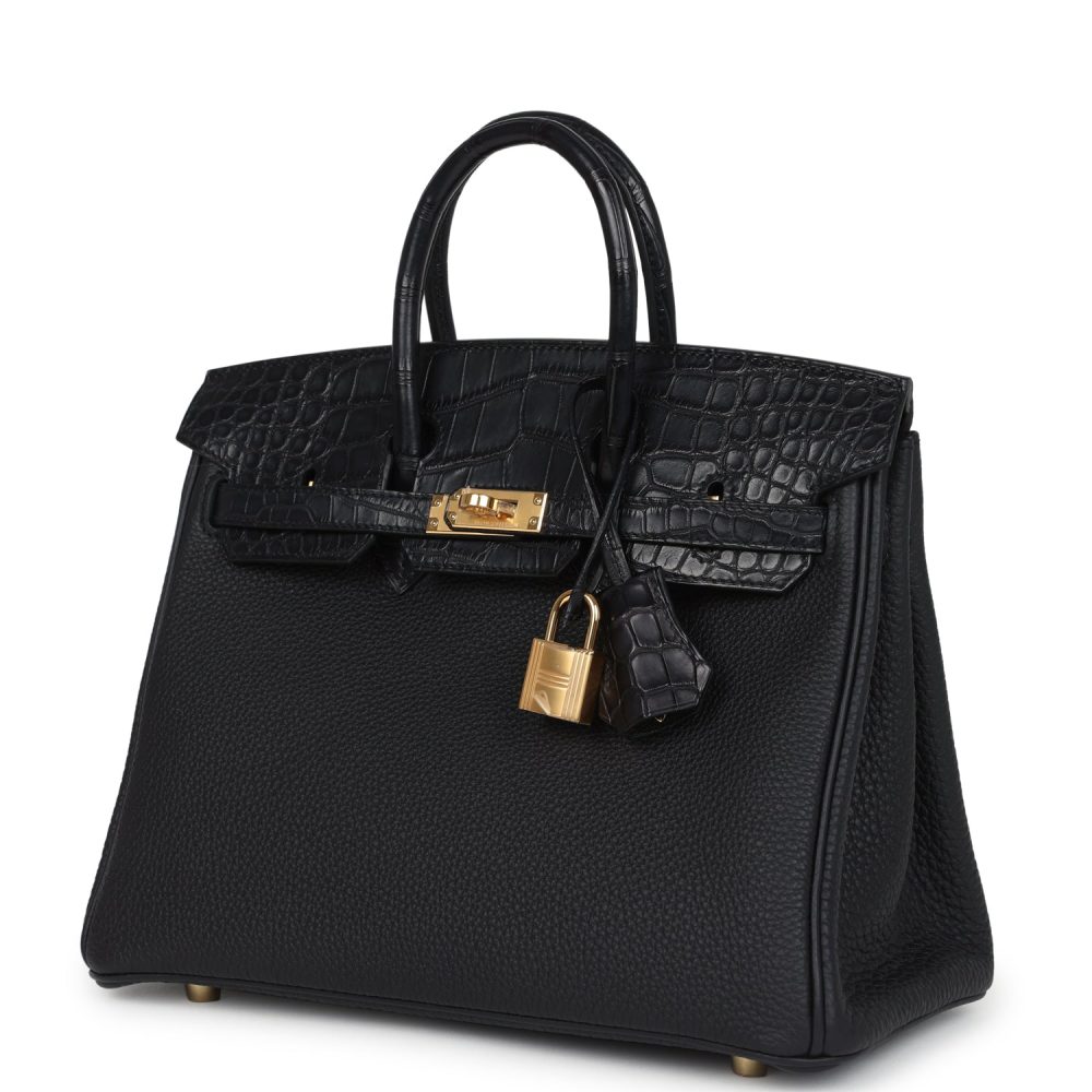 Hermes Birkin 25 Black Matte Alligator and Togo Touch Gold Hardware - Image 5