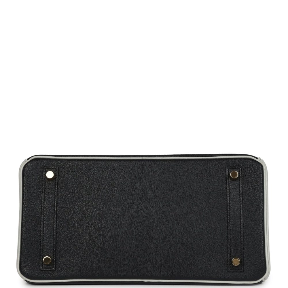 Pre-owned Hermes Special Order (HSS) Birkin 30 Black and Gris Perle Chevre Mysore Brushed Gold Hardware - Image 6