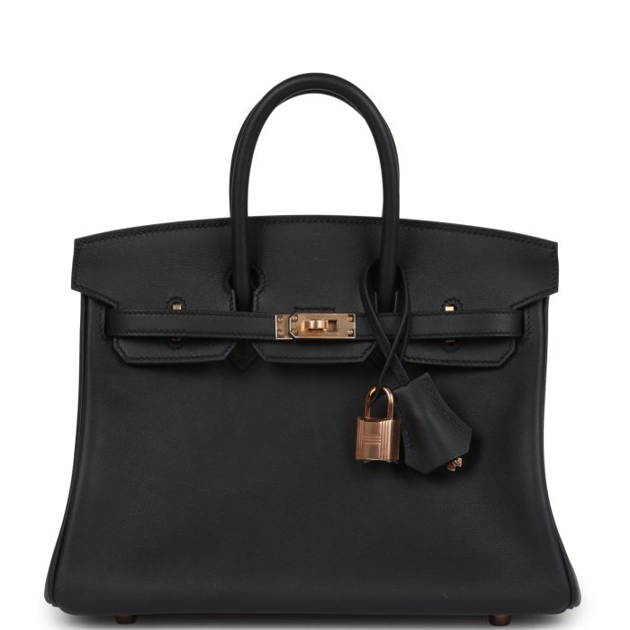Hermes Birkin 25 Black Swift Rose Gold Hardware