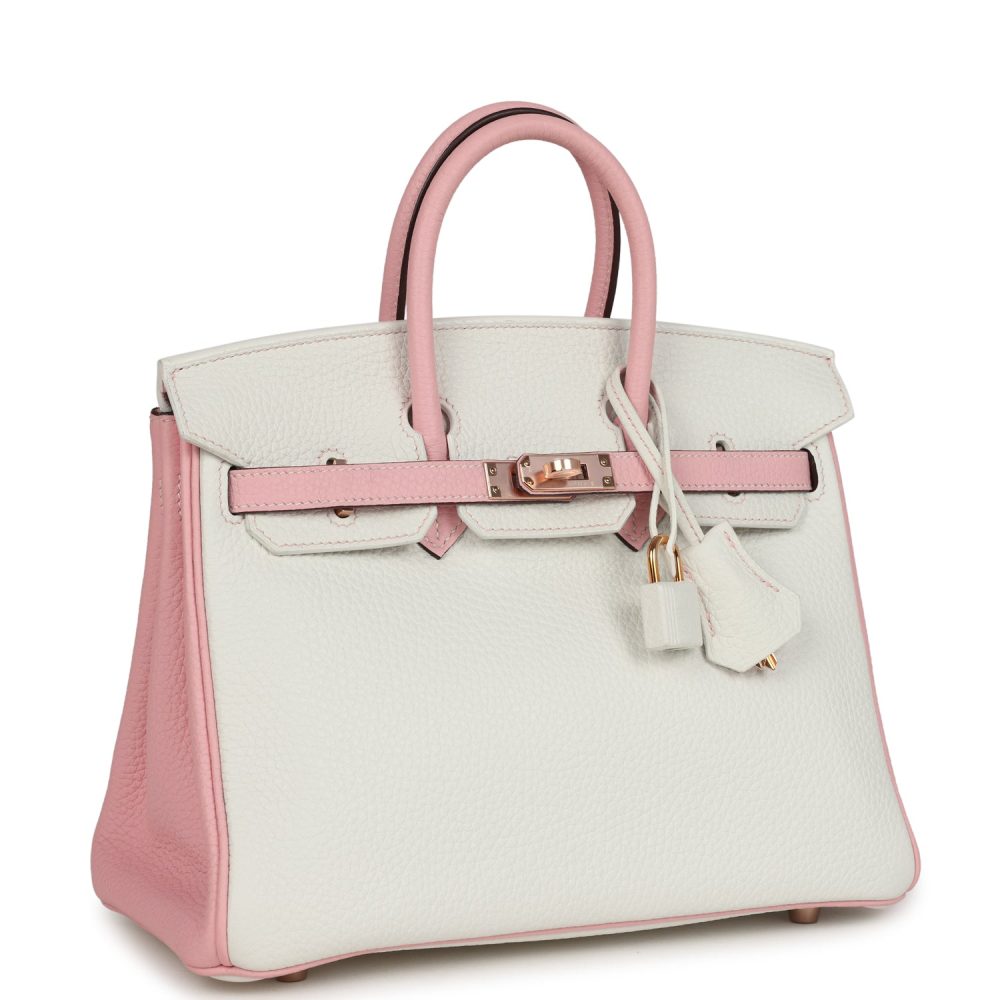 Hermes Special Order (HSS) Birkin 25 White and Rose Sakura Clemence Rose Gold Hardware - Image 2
