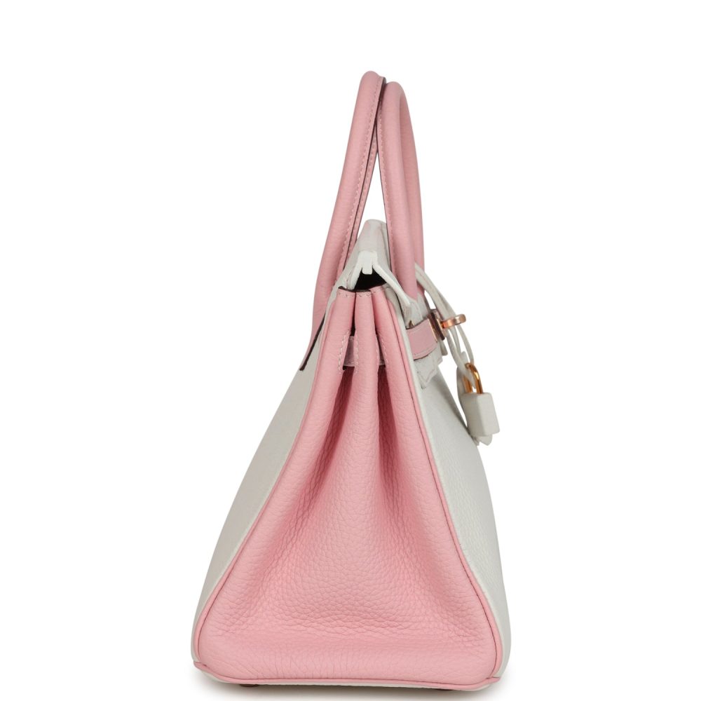 Hermes Special Order (HSS) Birkin 25 White and Rose Sakura Clemence Rose Gold Hardware - Image 3
