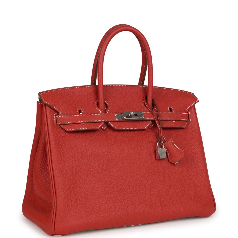 Pre-owned Hermes Birkin 35 Eclat Sanguine and White Clemence Palladium Hardware - Image 2