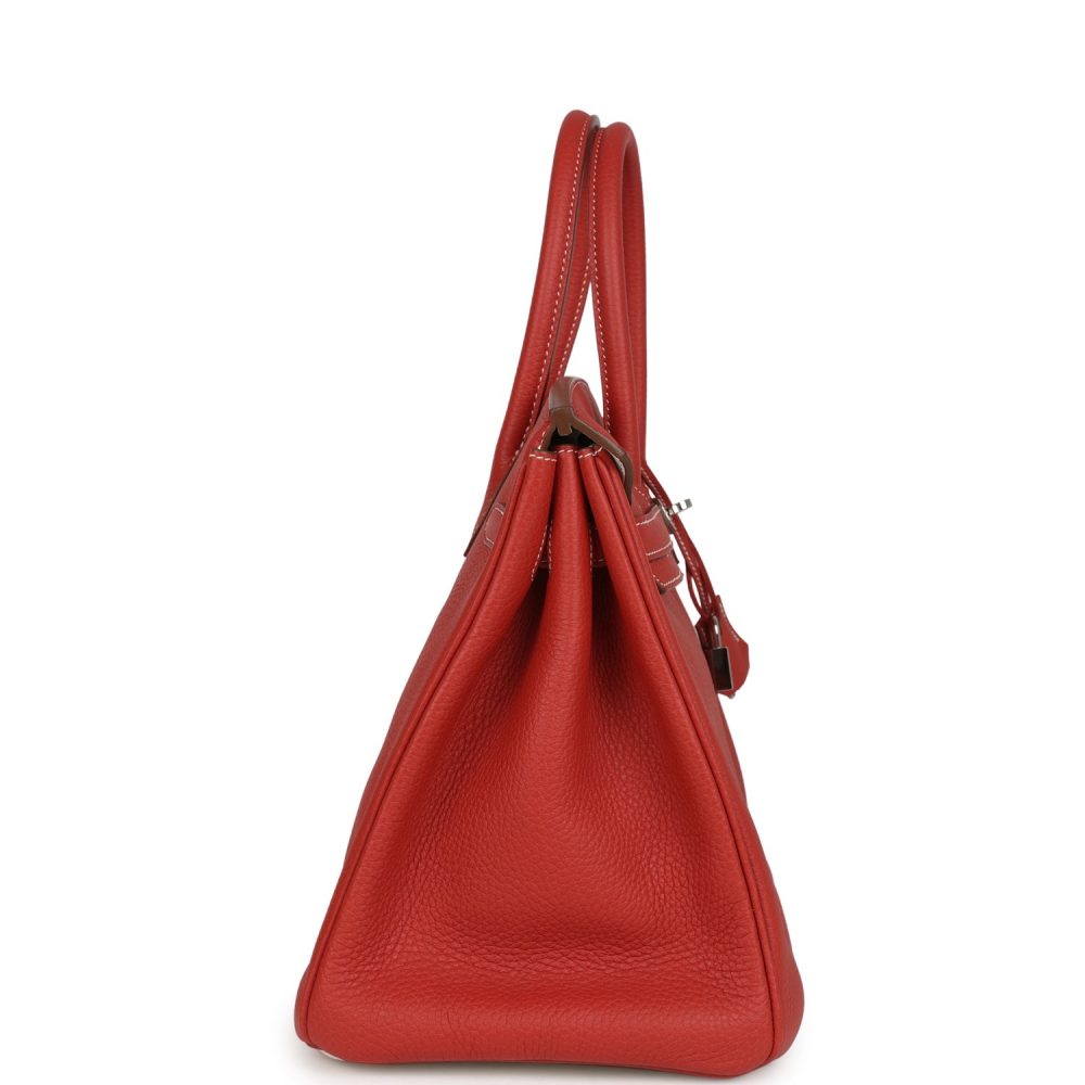 Pre-owned Hermes Birkin 35 Eclat Sanguine and White Clemence Palladium Hardware - Image 3