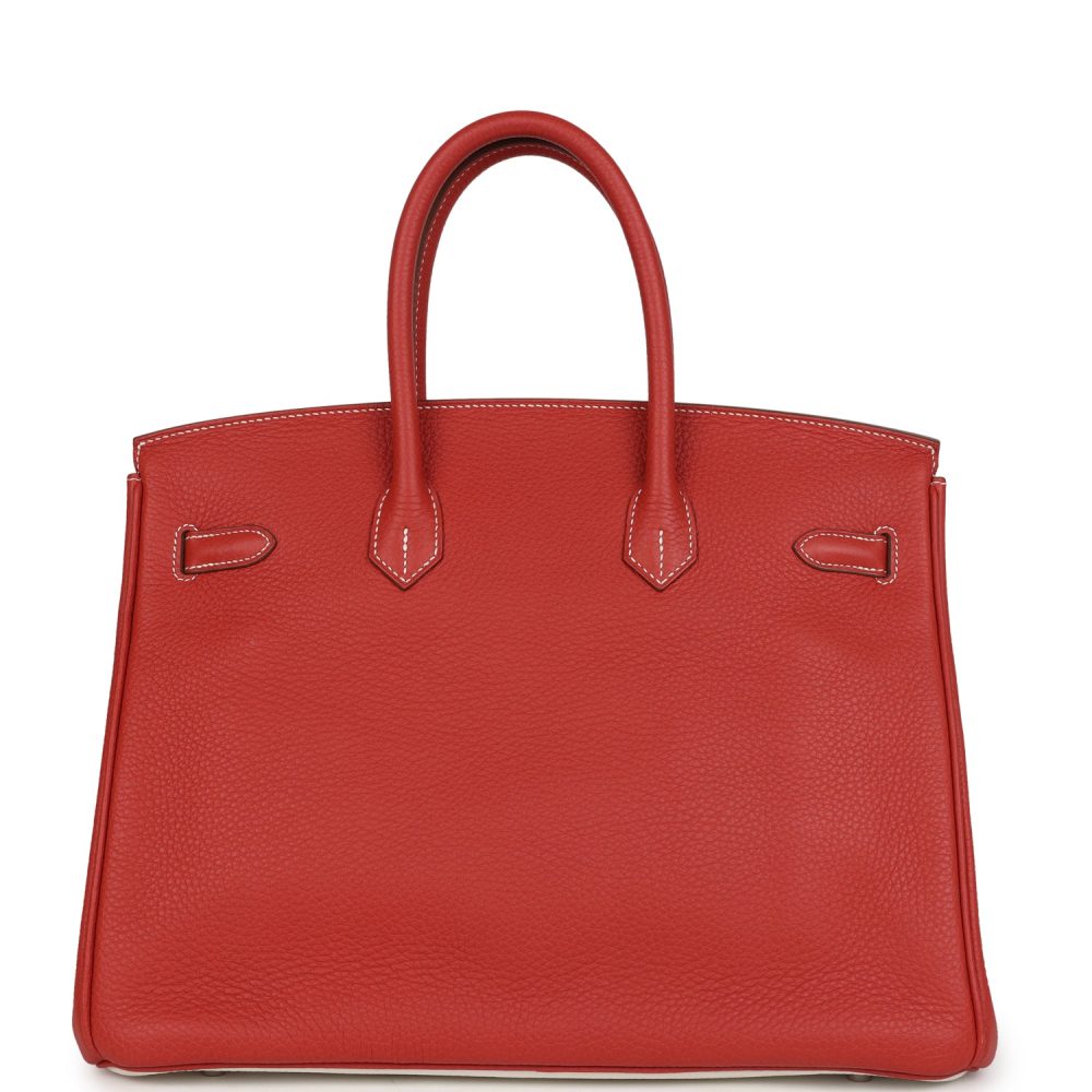 Pre-owned Hermes Birkin 35 Eclat Sanguine and White Clemence Palladium Hardware - Image 4