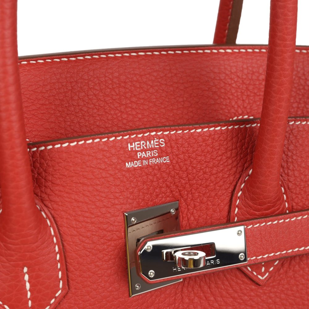 Pre-owned Hermes Birkin 35 Eclat Sanguine and White Clemence Palladium Hardware - Image 7