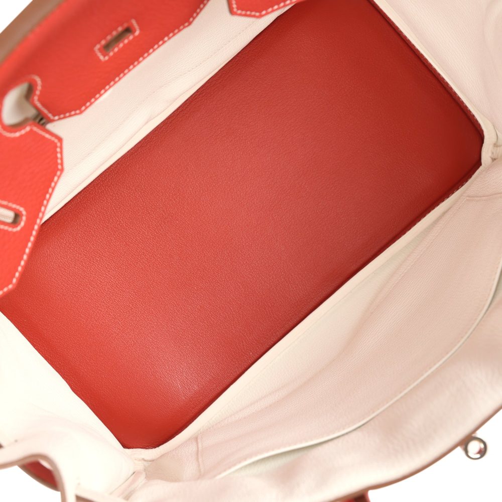 Pre-owned Hermes Birkin 35 Eclat Sanguine and White Clemence Palladium Hardware - Image 8