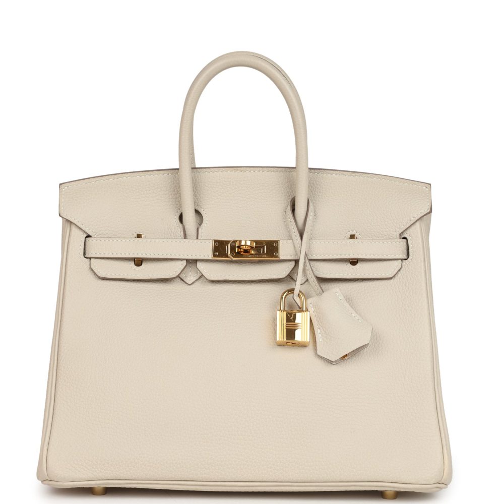 Pre-owned Hermes Birkin 25 Craie Togo Gold Hardware