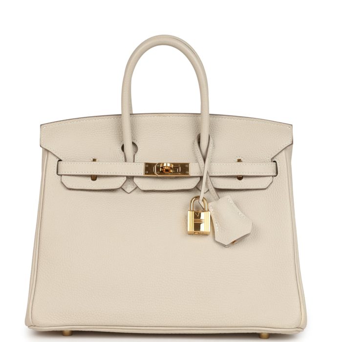 Pre-owned Hermes Birkin 25 Craie Togo Gold Hardware