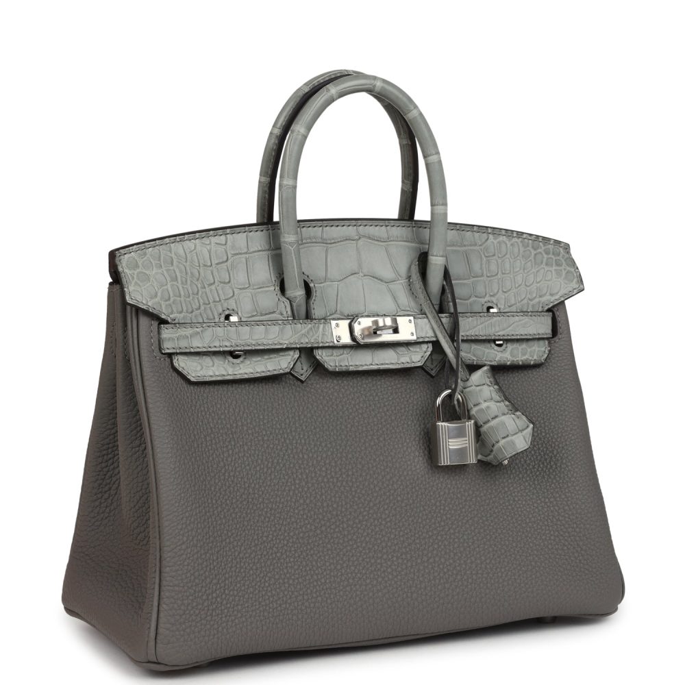 Hermes Birkin 25 Gris Meyer Togo and Gris Ciment Matte Alligator Touch Palladium Hardware - Image 2
