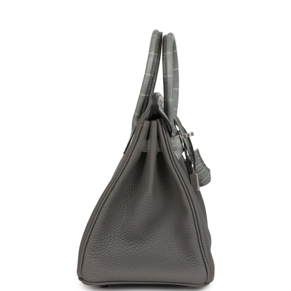 Hermes Birkin 25 Gris Meyer Togo and Gris Ciment Matte Alligator Touch Palladium Hardware - Image 3