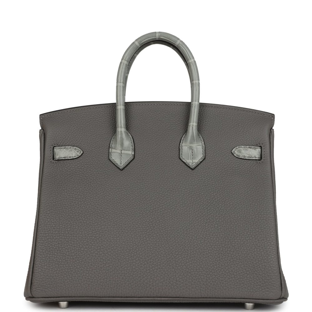 Hermes Birkin 25 Gris Meyer Togo and Gris Ciment Matte Alligator Touch Palladium Hardware - Image 4
