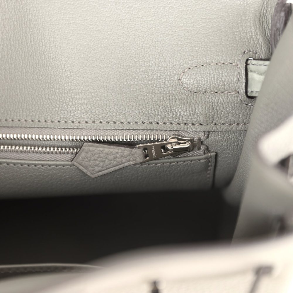 Hermes Birkin 25 Gris Meyer Togo and Gris Ciment Matte Alligator Touch Palladium Hardware - Image 9