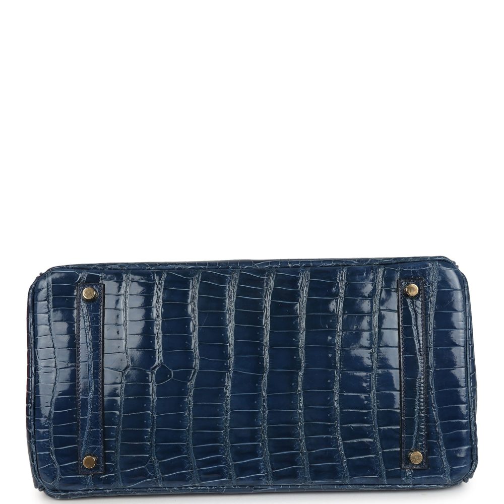 Vintage Hermes Birkin 35 Bleu Roi and Orange Shiny Porosus Crocodile Gold Hardware - Image 6