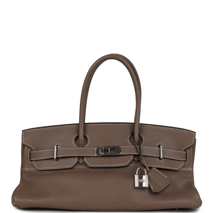 Vintage Hermes Shoulder Birkin 42 JPG Etoupe Clemence Palladium Hardware