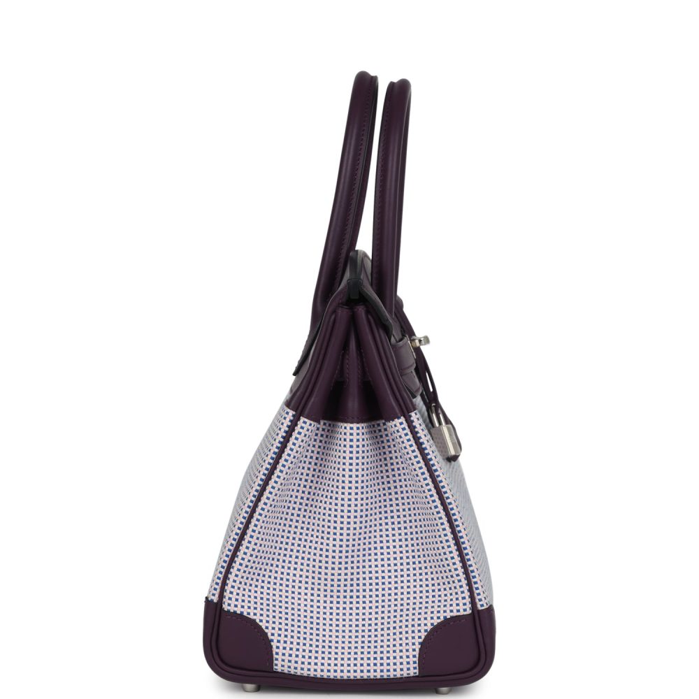 Hermes Quadrille Birkin 30 Cassis Swift, Ecru, Mauve and Bleu Bill Toile Canvas Palladium Hardware - Image 3