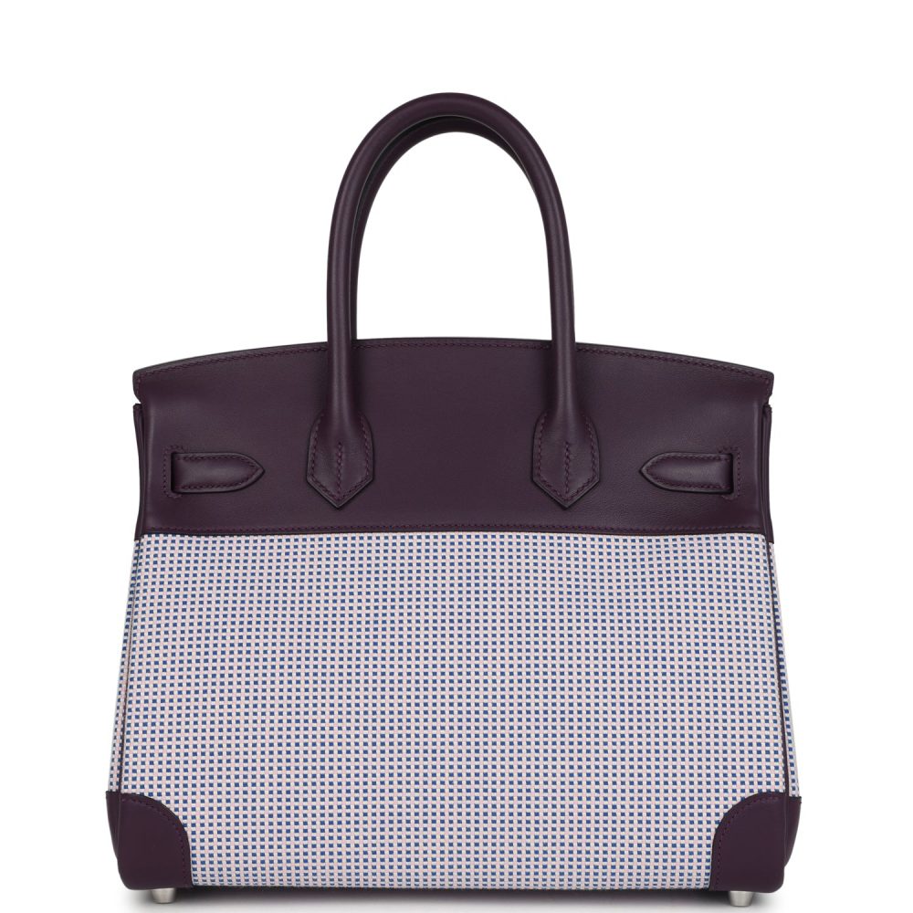 Hermes Quadrille Birkin 30 Cassis Swift, Ecru, Mauve and Bleu Bill Toile Canvas Palladium Hardware - Image 4