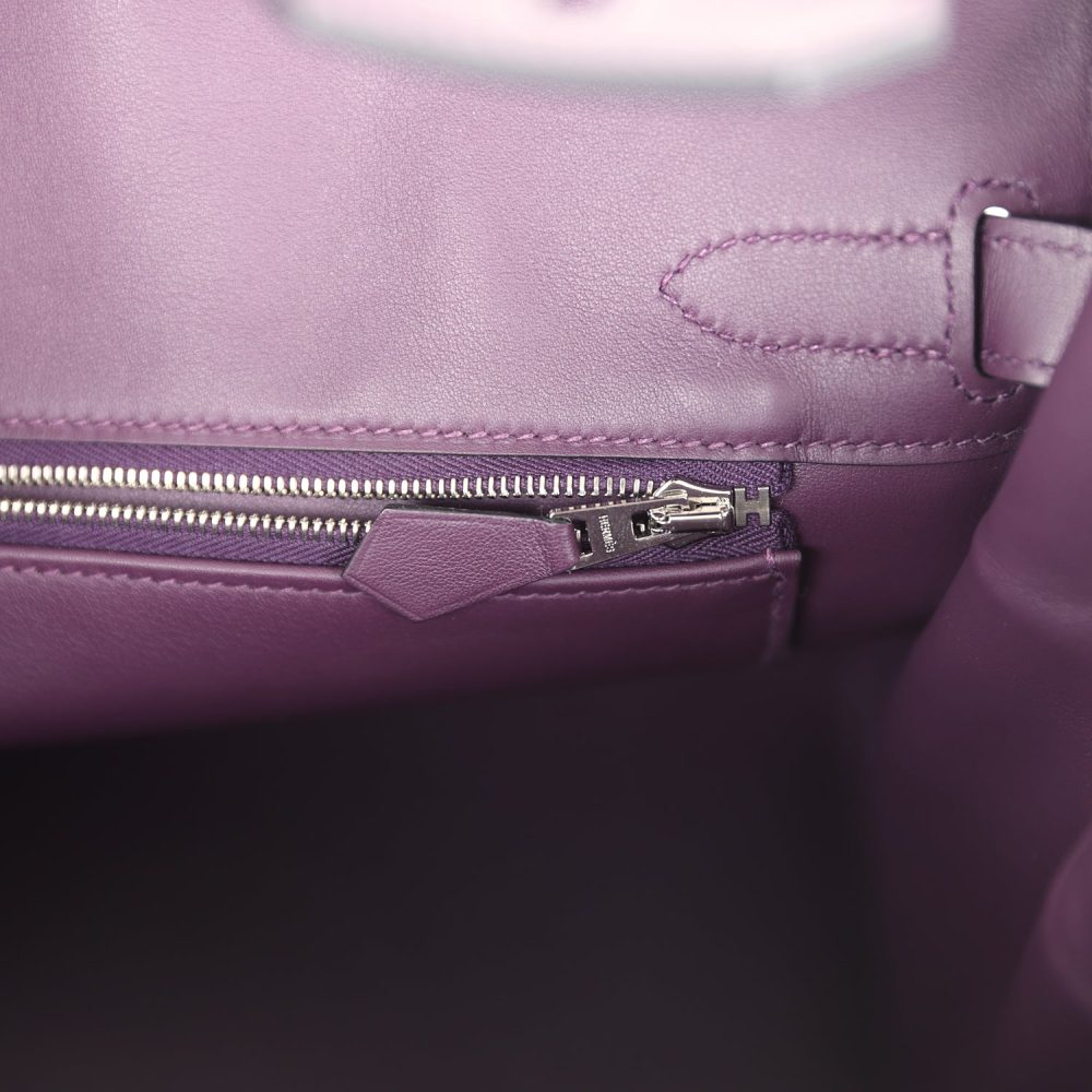 Hermes Quadrille Birkin 30 Cassis Swift, Ecru, Mauve and Bleu Bill Toile Canvas Palladium Hardware - Image 9