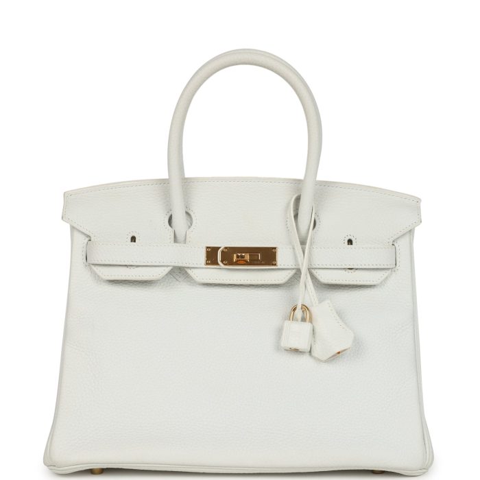 Pre-owned Hermes Birkin 30 White Clemence Gold Hardware