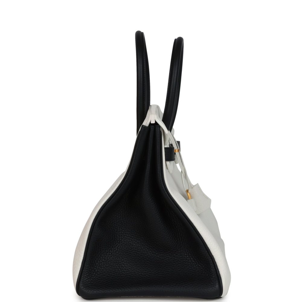 Hermes Special Order (HSS) Birkin 35 White and Black Clemence Brushed Gold Hardware - Image 3