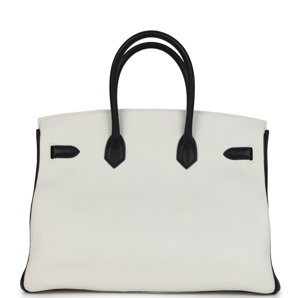 Hermes Special Order (HSS) Birkin 35 White and Black Clemence Brushed Gold Hardware - Image 4