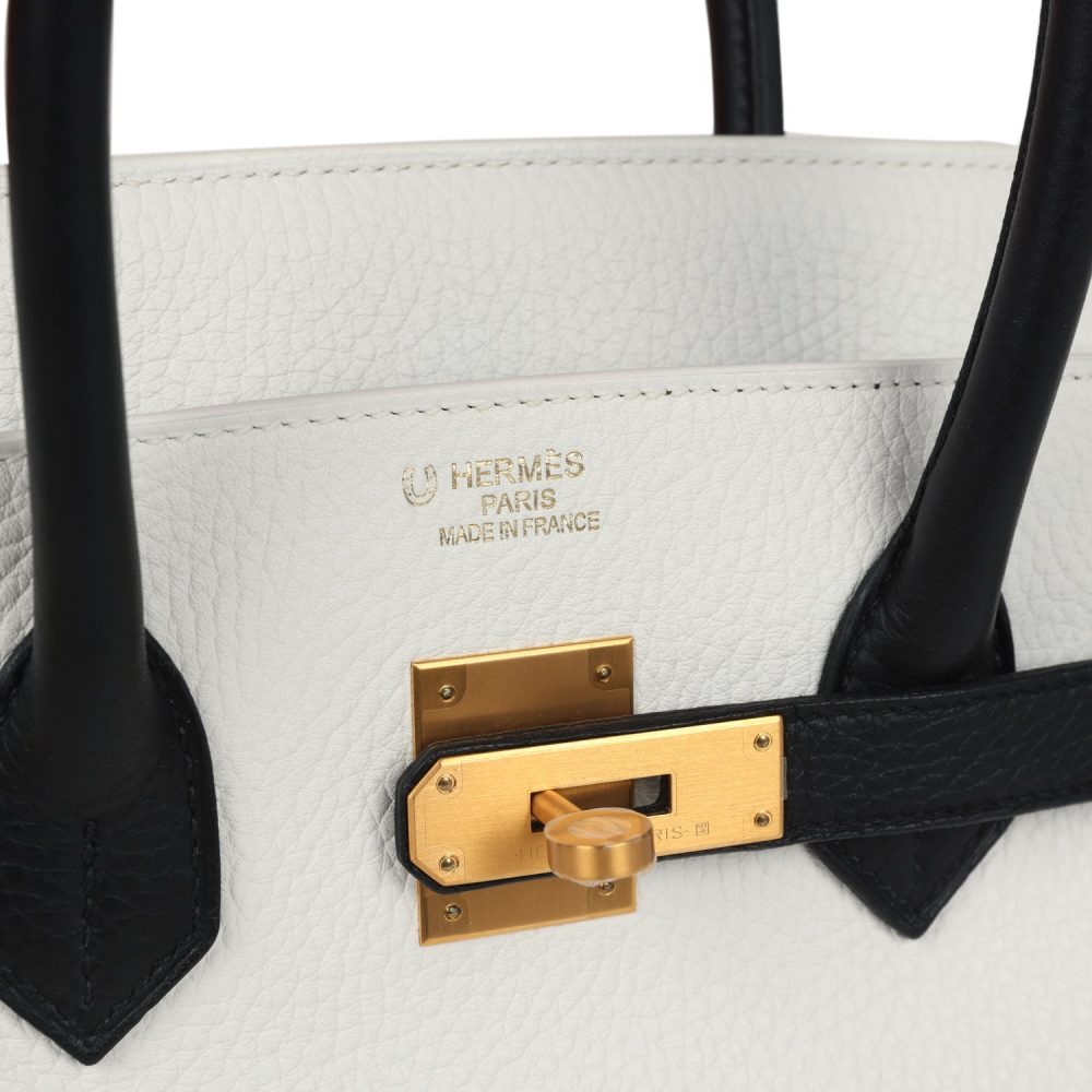 Hermes Special Order (HSS) Birkin 35 White and Black Clemence Brushed Gold Hardware - Image 7