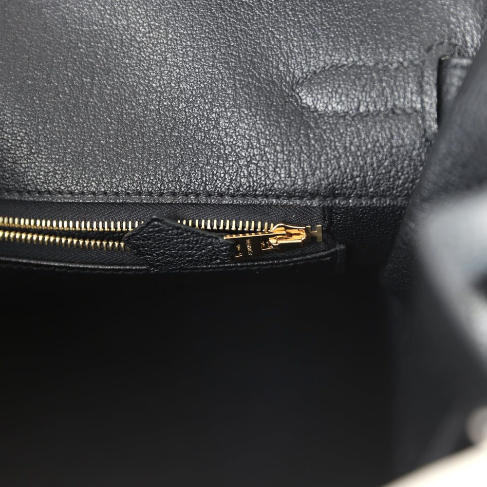 Hermes Special Order (HSS) Birkin 35 White and Black Clemence Brushed Gold Hardware - Image 9