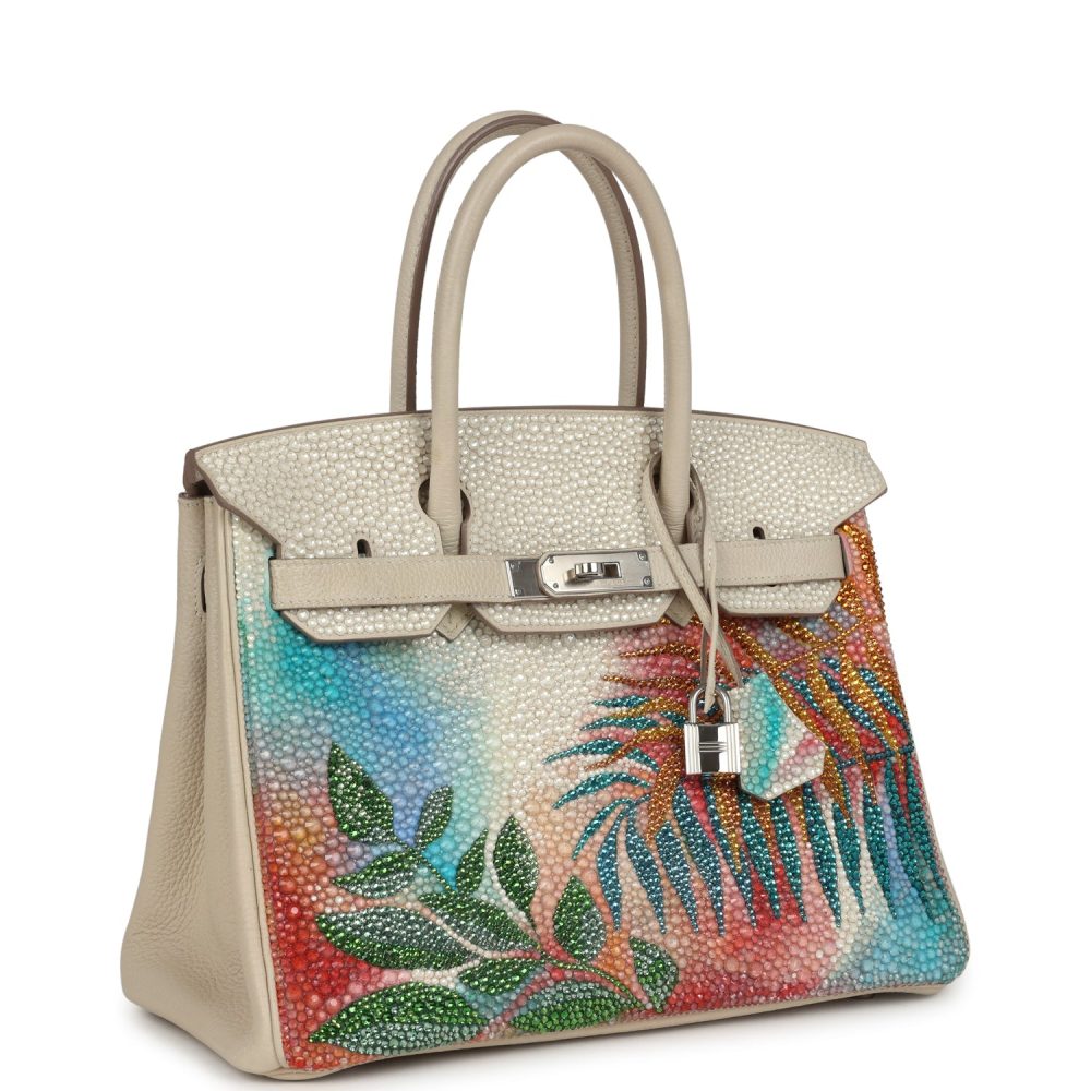 Custom "Paradise" Swarovski Crystal Hermes Birkin 30 Craie Togo Palladium Hardware - Image 2