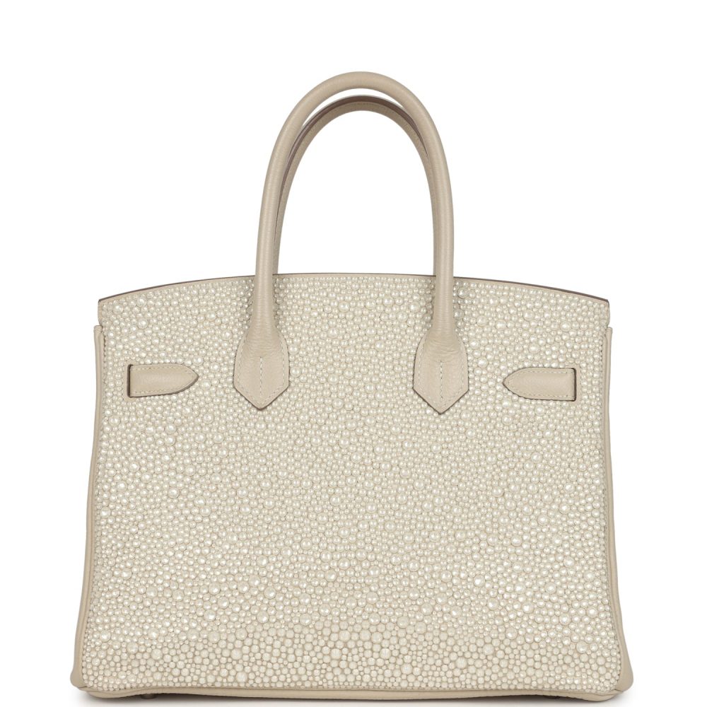 Custom "Paradise" Swarovski Crystal Hermes Birkin 30 Craie Togo Palladium Hardware - Image 4