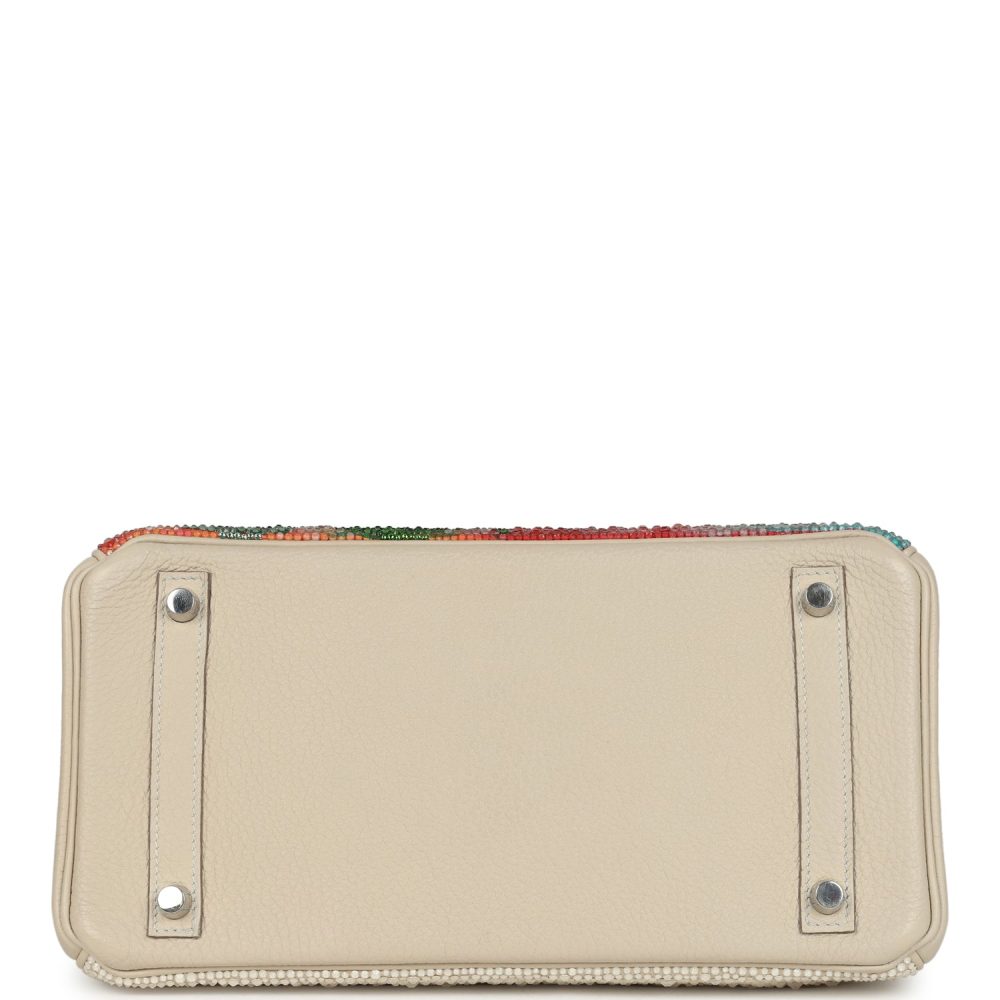 Custom "Paradise" Swarovski Crystal Hermes Birkin 30 Craie Togo Palladium Hardware - Image 6