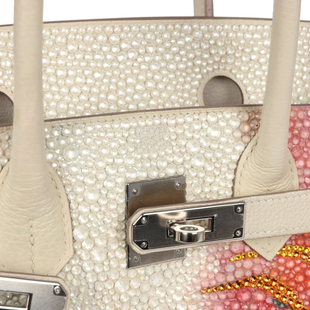 Custom "Paradise" Swarovski Crystal Hermes Birkin 30 Craie Togo Palladium Hardware - Image 7