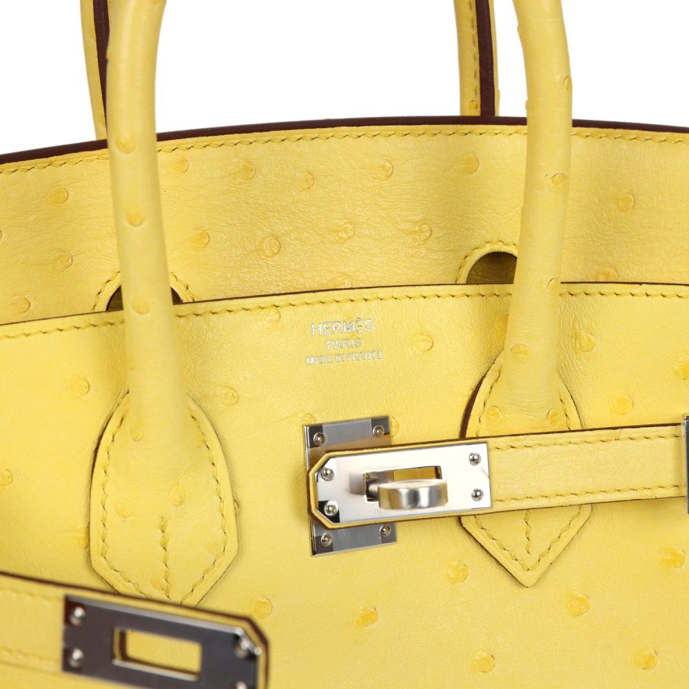 Hermes Birkin 25 Jaune Citron Ostrich Palladium Hardware - Image 7