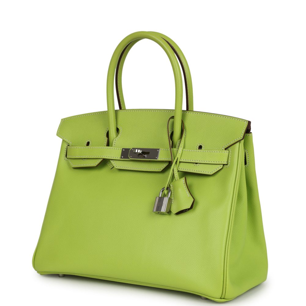 Pre-owned Hermes Birkin 30 Kiwi Candy Epsom Palladium Hardware - Image 5