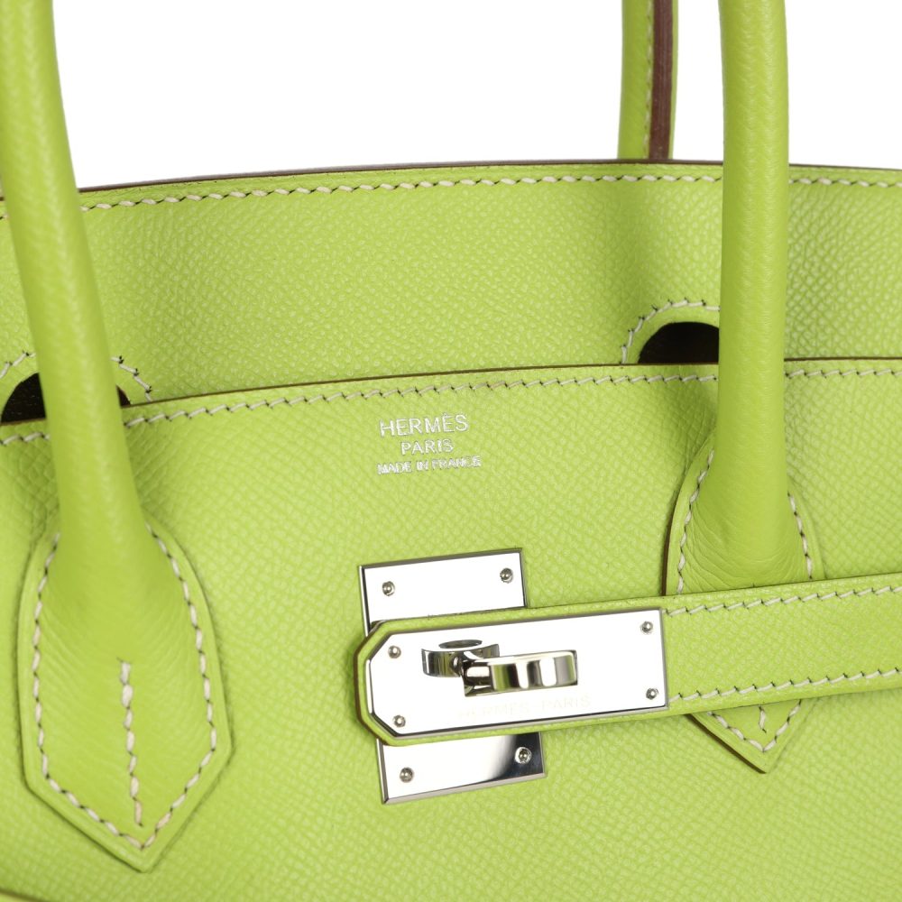 Pre-owned Hermes Birkin 30 Kiwi Candy Epsom Palladium Hardware - Image 7