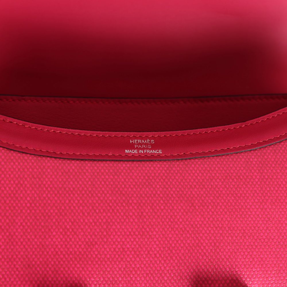 Pre-owned Hermes Constance 24 Rose Shocking and Ecru Toile H Berline and Framboise Swift Palladium Hardware - Image 8