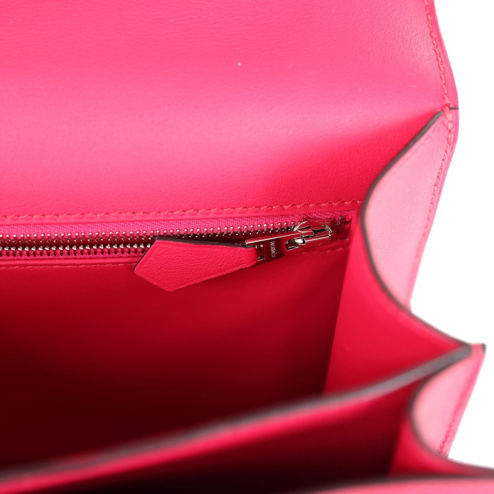 Pre-owned Hermes Constance 24 Rose Shocking and Ecru Toile H Berline and Framboise Swift Palladium Hardware - Image 10