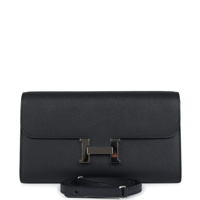 Pre-owned Hermes Constance Wallet To Go Black Epsom Palladium Hardware