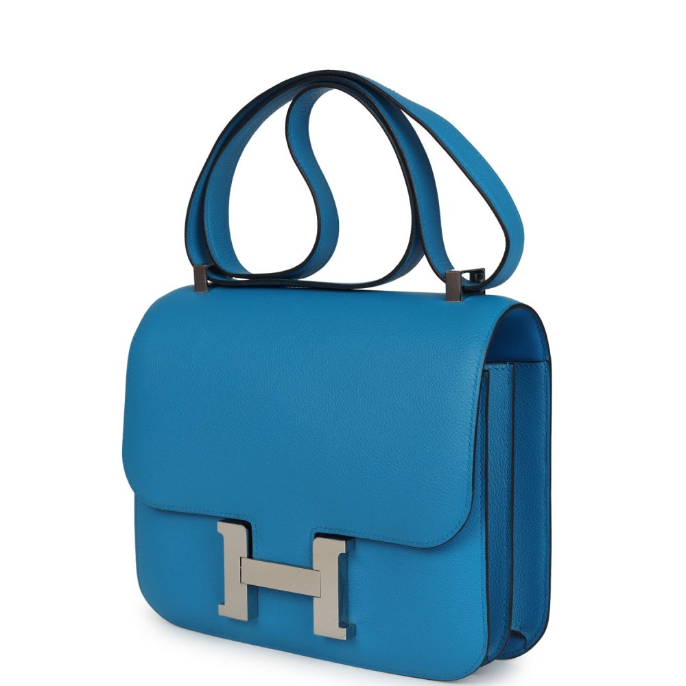 Pre-owned Hermes Constance 24 Bleu Zanzibar Evercolor Palladium Hardware - Image 5