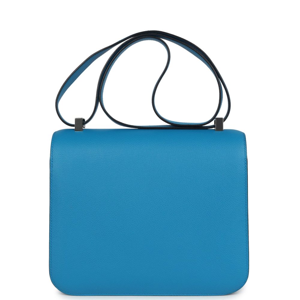 Pre-owned Hermes Constance 24 Bleu Zanzibar Evercolor Palladium Hardware - Image 4