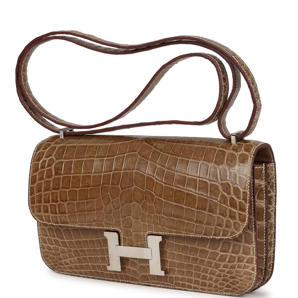 Pre-owned Hermes Constance Elan Ficelle Shiny Niloticus Crocodile Palladium Hardware - Image 5